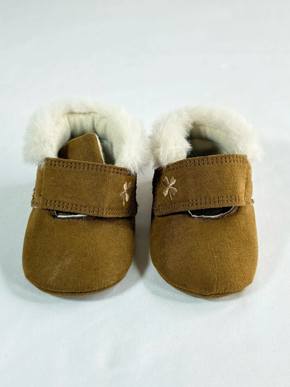 Lucky Brand Brown Faux-Suede Baby Walker Shoes with Cream Shearling